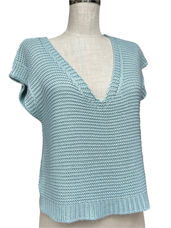 Lofty Style Sweaters - Lofty Style Light Blue Open Knit Sweater Vest Medium, Cottage Soft Sweater Vest